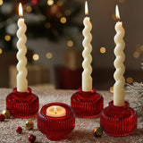 Red Fluted Glass Candle Holders Set of 4