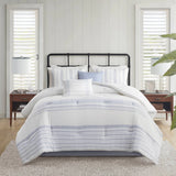 6 Piece Cotton Jacquard Oversized Comforter Set, White/Blue