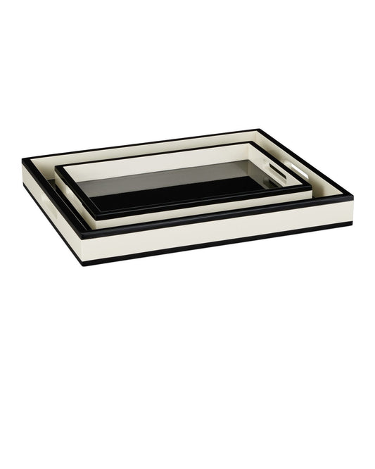 Ivory Lacquer Tray Set of 2