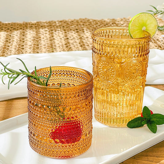13 oz Vintage Textured Amber Glasses Set of 6