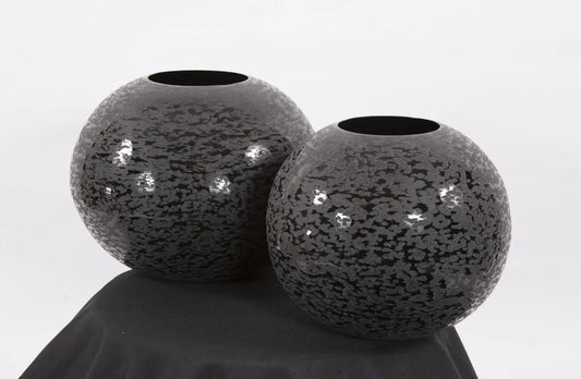 Chiseled Texture Black Iron Globe Vase- Small