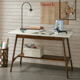 Wooden Office Writing Desk with Bottom Shelf, Pecan *
