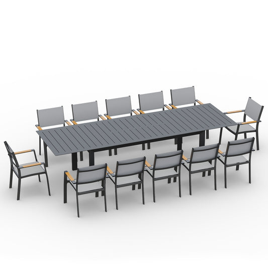 12-Person All-Aluminum Patio Dining Set, Extendable Table