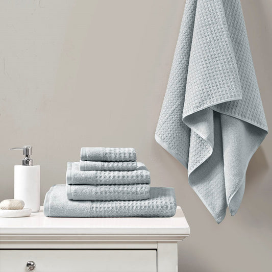 Spa Waffle 6-Piece Bath Towel Set [Certified], Pastel Blue