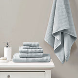 Spa Waffle 6-Piece Bath Towel Set [Certified], Pastel Blue