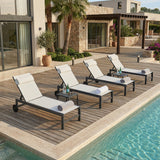 PURPLE LEAF Outdoor Lounge Chair Patio Chaise Pool Lounger Aluminum Frame with Side Table and Wheels for Outside Sunbathing Tanning Recliner Including Pillows