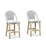 PURPLE LEAF Patio French Counter Stool Set of 2 Outdoor Backrest Barstools Aluminum Frame Woven Rattan for Indoor Kitchen Garden Balcony Restaurant