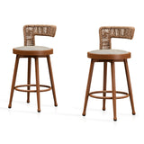 PURPLE LEAF Outdoor Swivel Bar Stools Set of 2 Metal Modern Rattan Bar Chairs with Backrest Aluminum Woven Barstools with Cushions