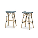 PURPLE LEAF Outdoor Bar Stools Set of 2 Backless Rattan Barstools with Saddle Seat and Footrest All Weather Aluminum Bar Chairs for Patio Kitchen Island Pool Balcony