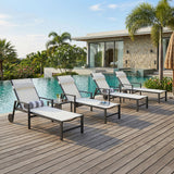 PURPLE LEAF Outdoor Lounge Chair Patio Chaise Pool Lounger Aluminum Frame with Side Table and Wheels for Outside Sunbathing Tanning Recliner Including Pillows