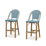 PURPLE LEAF Patio French Counter Stool Set of 2 Outdoor Backrest Barstools Aluminum Frame Woven Rattan for Indoor Kitchen Garden Balcony Restaurant
