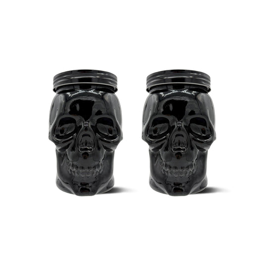 Skull Mason Jar with Lid, 4-Piece Set (2 skull Mason Jars & 2 Lids) 42oz, Black
