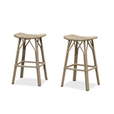 PURPLE LEAF Outdoor Bar Stools Set of 2 Backless Rattan Barstools with Saddle Seat and Footrest All Weather Aluminum Bar Chairs for Patio Kitchen Island Pool Balcony