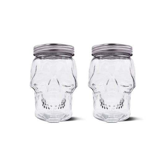 Skull Mason Jar with Lid, 4-Piece Set (2 skull Mason Jars & 2 Lids) 42oz, Clear
