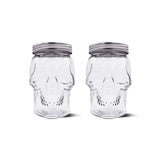 Skull Mason Jar with Lid, 4-Piece Set (2 skull Mason Jars & 2 Lids) 42oz, Clear