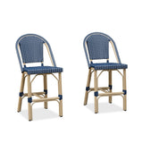 PURPLE LEAF Patio French Counter Stool Set of 2 Outdoor Backrest Barstools Aluminum Frame Woven Rattan for Indoor Kitchen Garden Balcony Restaurant