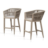 PURPLE LEAF Outdoor Bar Stools Set of 2 for Overweight Wicker Rattan Patio Barstools Woven Modern Bar Chairs with Backrest and Cushions for Garden Outside