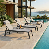 PURPLE LEAF Outdoor Lounge Chair Patio Chaise Pool Lounger Aluminum Frame with Side Table and Wheels for Outside Sunbathing Tanning Recliner Including Pillows