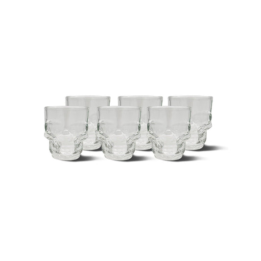 Set of 6 Skull Shot Glasses – 1.75 oz Glass Novelty Drinkware for Halloween Parties, Cocktail Bars & Home Decor