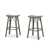 PURPLE LEAF Outdoor Bar Stools Set of 2 Backless Rattan Barstools with Saddle Seat and Footrest All Weather Aluminum Bar Chairs for Patio Kitchen Island Pool Balcony