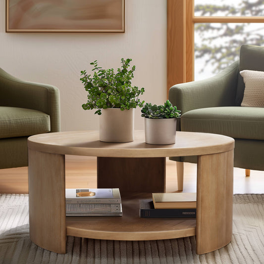 Curved Leg Post Round Storage Shelf Coffee Table *