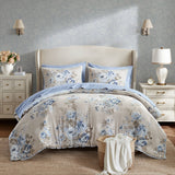 Vintage-Floral Inspired Comforter Set, Beige/Blue