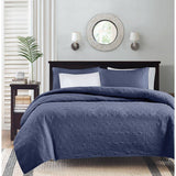 3 Piece Reversible Cottage Quilt Set, Navy