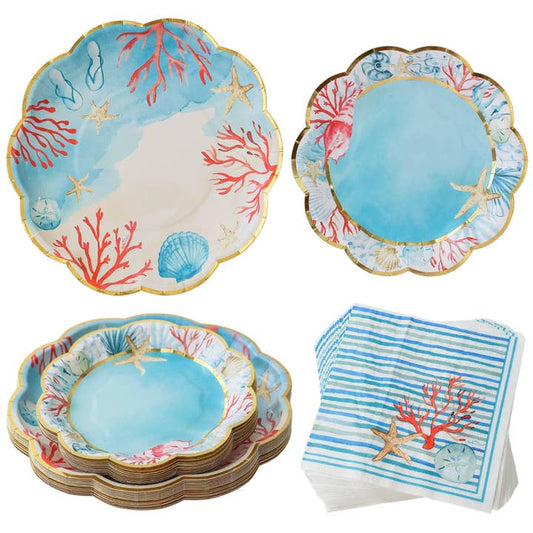 Beach Party Tableware Set Plates & Napkins 62 Pc