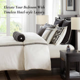 Meander Embroidery Border Oversized Comforter Set, White