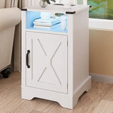 Led Nightstand with Charging Station, Wooden Side Table