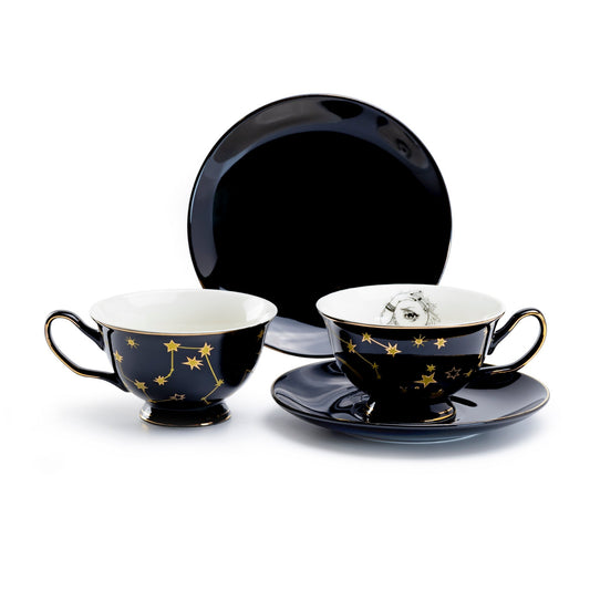 Witchy Crystal Ball Black Gold Tea Cup & Saucer