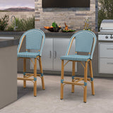 PURPLE LEAF Patio French Counter Stool Set of 2 Outdoor Backrest Barstools Aluminum Frame Woven Rattan for Indoor Kitchen Garden Balcony Restaurant