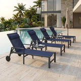 PURPLE LEAF Outdoor Lounge Chair Patio Chaise Pool Lounger Aluminum Frame with Side Table and Wheels for Outside Sunbathing Tanning Recliner Including Pillows