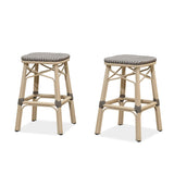 PURPLE LEAF Outdoor Bar Stools Set of 2 Rattan Patio Tall Bar Chairs Aluminum Frame with Back Barstools for Kitchen Garden Backyard Bistros Restaurant