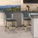 PURPLE LEAF Patio French Counter Stool Set of 2 Outdoor Backrest Barstools Aluminum Frame Woven Rattan for Indoor Kitchen Garden Balcony Restaurant