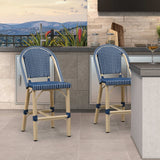 PURPLE LEAF Patio French Counter Stool Set of 2 Outdoor Backrest Barstools Aluminum Frame Woven Rattan for Indoor Kitchen Garden Balcony Restaurant