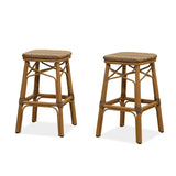 PURPLE LEAF Outdoor Bar Stools Set of 2 Rattan Patio Tall Bar Chairs Aluminum Frame with Back Barstools for Kitchen Garden Backyard Bistros Restaurant