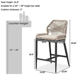 PURPLE LEAF Outdoor Bar Stools Wicker Rattan Bar Stools with Back Aluminum Outside Garden Patio Bar Chairs