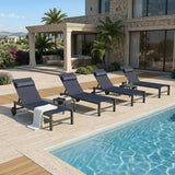 PURPLE LEAF Outdoor Lounge Chair Patio Chaise Pool Lounger Aluminum Frame with Side Table and Wheels for Outside Sunbathing Tanning Recliner Including Pillows