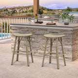 PURPLE LEAF Outdoor Bar Stools Set of 2 Backless Rattan Barstools with Saddle Seat and Footrest All Weather Aluminum Bar Chairs for Patio Kitchen Island Pool Balcony