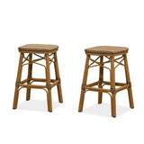 PURPLE LEAF Outdoor Bar Stools Set of 2 Rattan Patio Tall Bar Chairs Aluminum Frame with Back Barstools for Kitchen Garden Backyard Bistros Restaurant