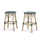 PURPLE LEAF Outdoor Bar Stools Set of 2 Rattan Patio Tall Bar Chairs Aluminum Frame with Back Barstools for Kitchen Garden Backyard Bistros Restaurant