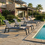 PURPLE LEAF Outdoor Lounge Chair Patio Chaise Pool Lounger Aluminum Frame with Side Table and Wheels for Outside Sunbathing Tanning Recliner Including Pillows