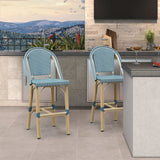 PURPLE LEAF Patio French Counter Stool Set of 2 Outdoor Backrest Barstools Aluminum Frame Woven Rattan for Indoor Kitchen Garden Balcony Restaurant