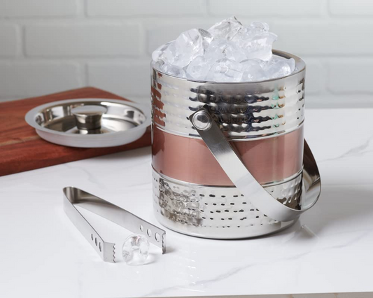 Hammered Ribbed Copper Ice Bucket with Lid & Tongs