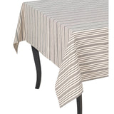 French Home 71" X 95" Black and Cream Striped Tablecloth