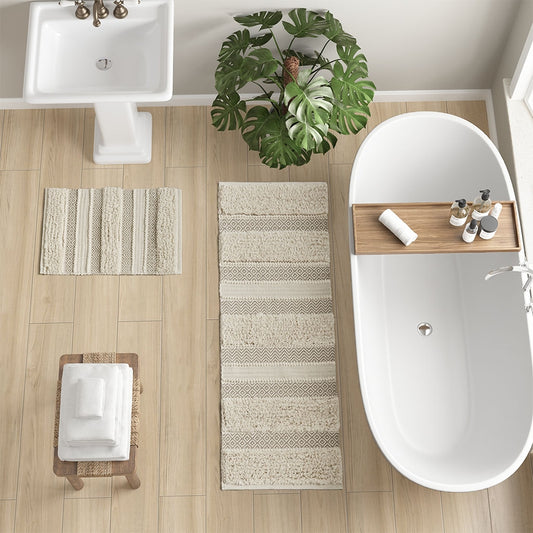 Hand-Woven Shaggy Boho Bath Runner, Natural