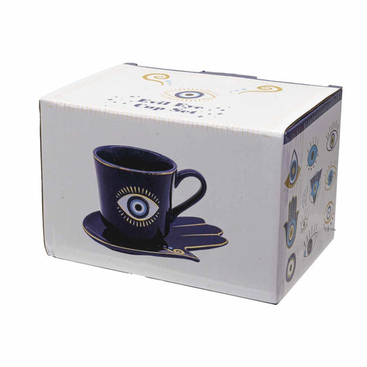 All Seeing Eye Blue Stoneware Cup & Saucer Set