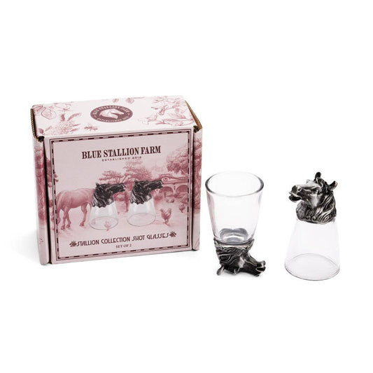 Blue Stallion Horse Shot Glass Set of 2 Giftbox
