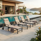 PURPLE LEAF Outdoor Lounge Chair Patio Chaise Pool Lounger Aluminum Frame with Side Table and Wheels for Outside Sunbathing Tanning Recliner Including Pillows